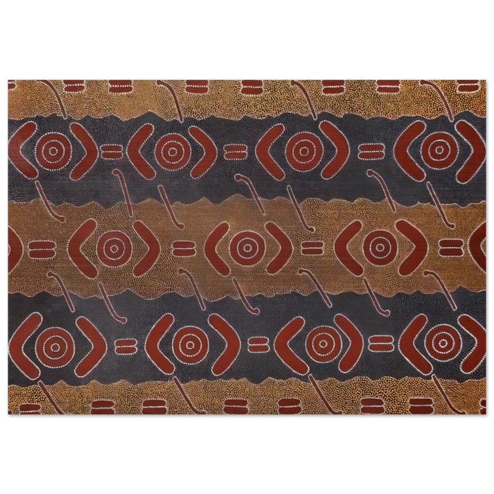 Men's Dreaming - Native Art - Clifford Possum Tjapaltjarri Brushed Aluminum Print - 70x100 cm / 28x40 inches | Clifford Possum Tjapaltjarri Aluminum Print | Clifford Possum Tjapaltjarri Prints