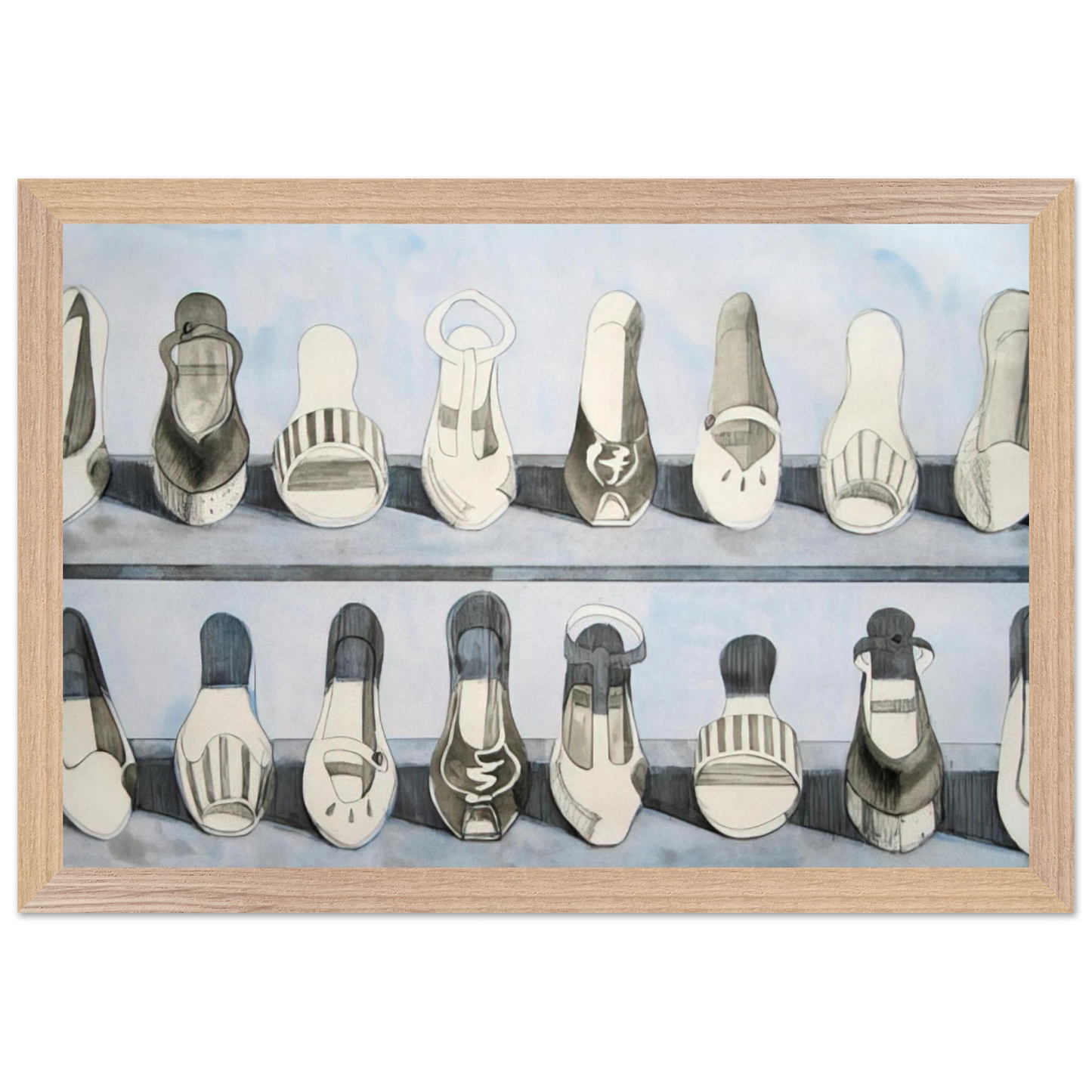 Wayne Thiebaud - Shoe Rows - 1975 Wall Art - 21x29.7 cm / 8x12" - Premium Wooden Framed Poster With Fine Art Paper - Wood frame