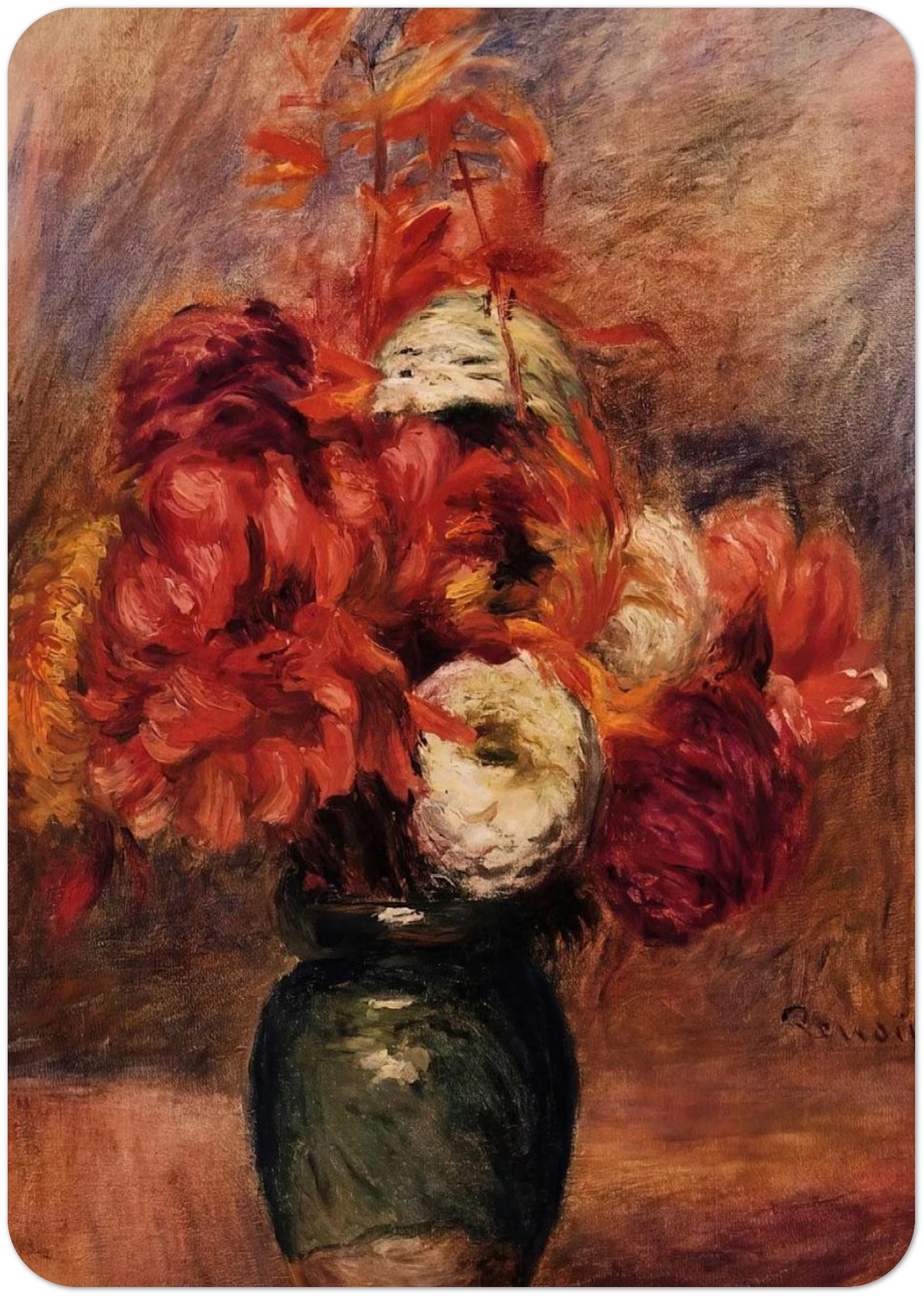 Flowers in a Green Vase Dahlilas and Asters By Pierre-Auguste Renoir Pack of 10 Post Cards | Pierre-Auguste Renoir Post Cards | A6 (10.5 x 14.8 cm) - 4.1 x 5.8 inches
