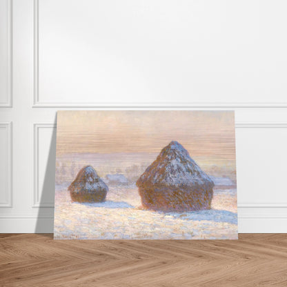 Wheatstacks, Snow Effect, Morning - claude monet Brushed Aluminum Print - 70x100 cm / 28x40 inches | claude monet Aluminum Print | claude monet Prints