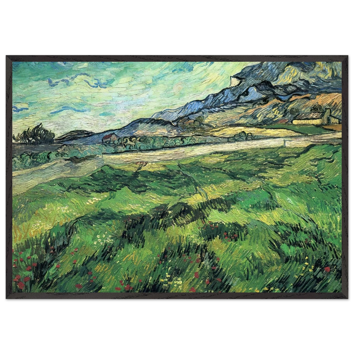 The Green Wheatfield behind the Asylum - Vincent van Gogh 70x100 cm / 28x40 inches Framed Art Print – Black Wooden Frame