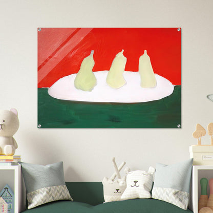 Nature morte, poires, fond vert et orange - Art Informel - Nicolas de Stael Acrylic Print - 70x100 cm / 28x40″ inches
