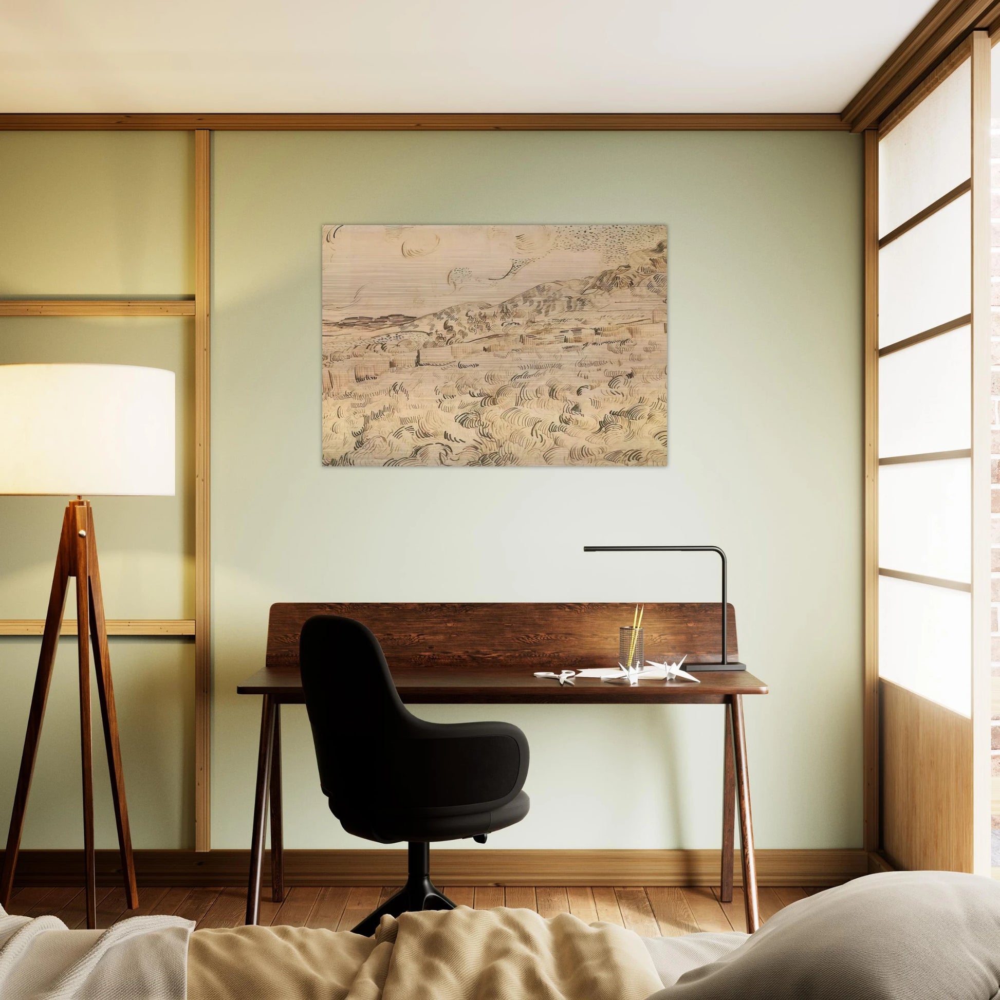 Mountain Landscape Seen across the Walls - Vincent van Gogh Brushed Aluminum Print - 70x100 cm / 28x40 inches | Vincent van Gogh Aluminum Print | Vincent van Gogh Prints