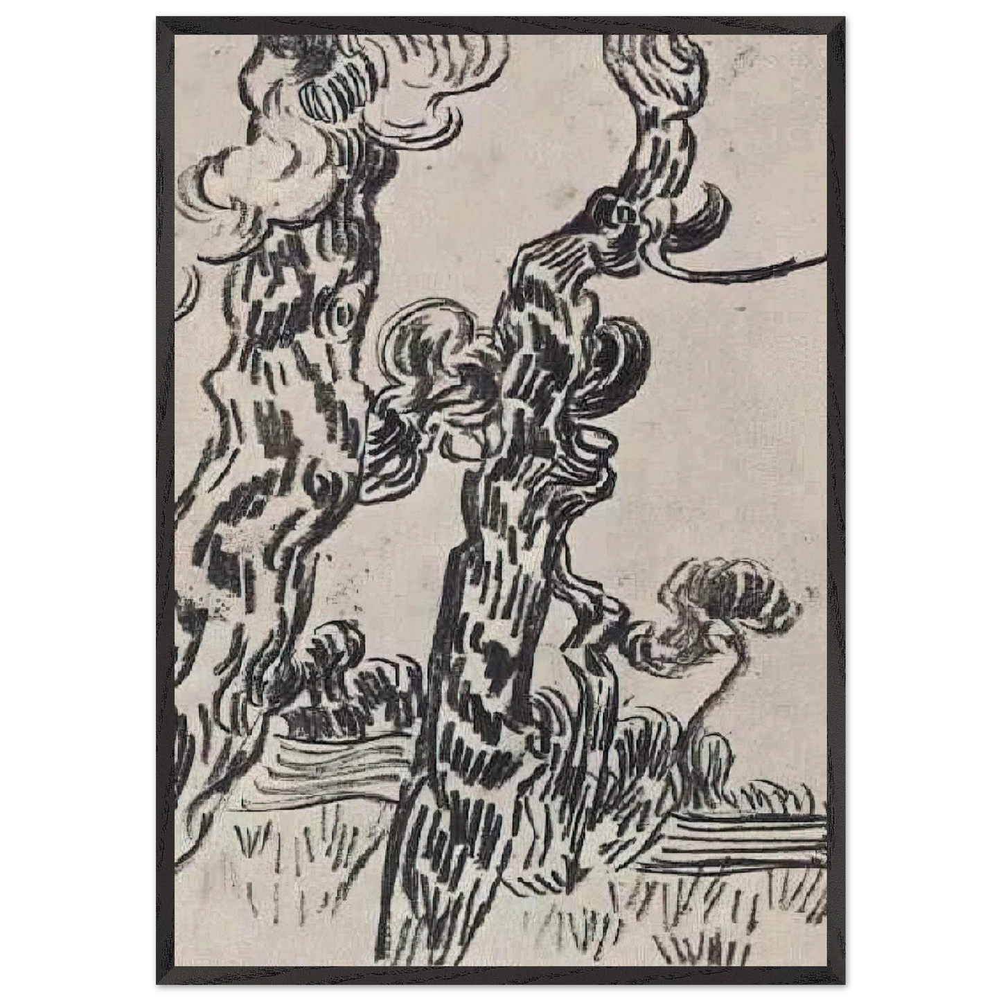 Two Pinetrees - Vincent van Gogh 70x100 cm / 28x40 inches Framed Art Print – Black Wooden Frame