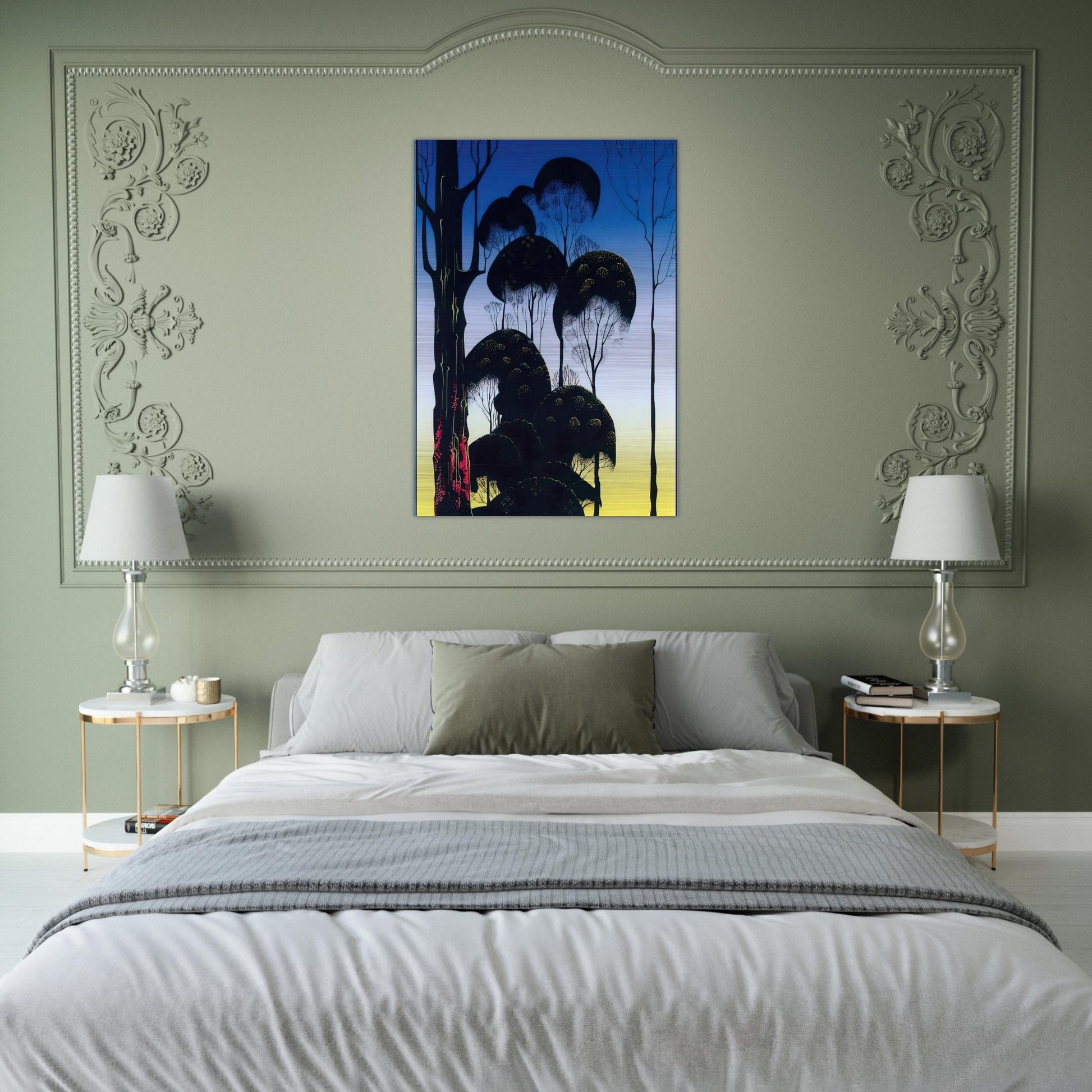 Sunrise - Eyvind Earle Brushed Aluminum Print - 70x100 cm / 28x40 inches | Eyvind Earle Aluminum Print | Eyvind Earle Prints