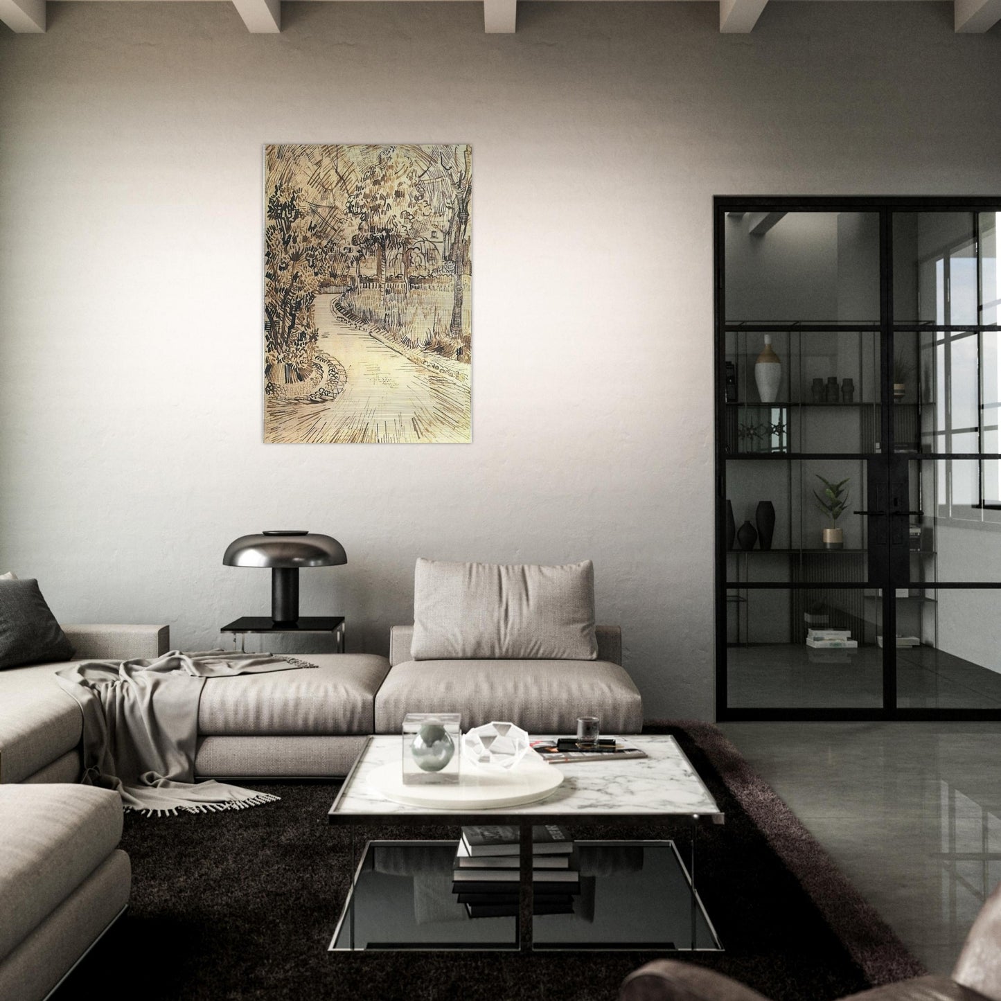 Public Garden with a Corner of the Yellow House - Vincent van Gogh Brushed Aluminum Print - 70x100 cm / 28x40 inches | Vincent van Gogh Aluminum Print | Vincent van Gogh Prints