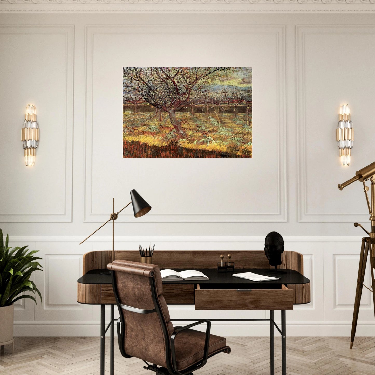 Apricot Trees in Blossom - Vincent van Gogh Brushed Aluminum Print - 70x100 cm / 28x40 inches | Vincent van Gogh Aluminum Print | Vincent van Gogh Prints