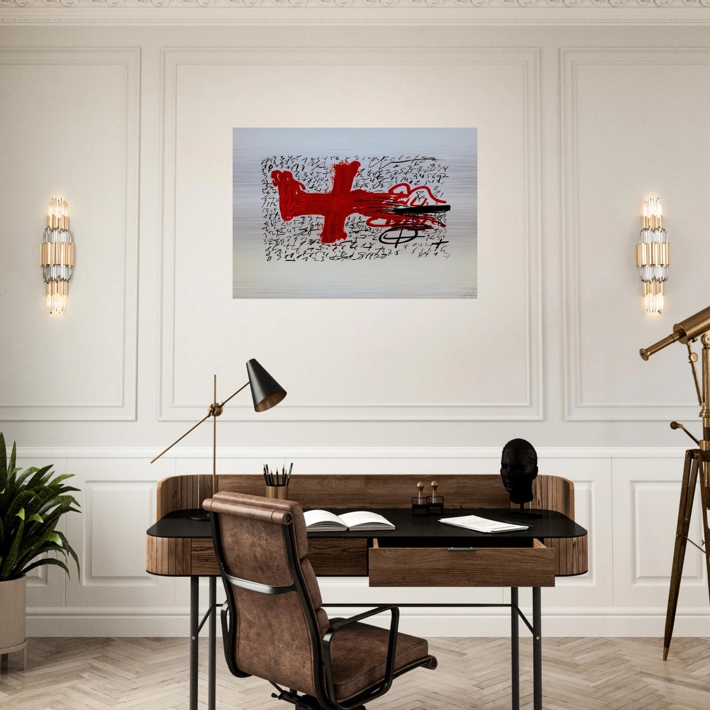 JAMBE ET CHIFFRES 1984 - Antoni Tapies Brushed Aluminum Print - 70x100 cm / 28x40 inches | Antoni Tapies Aluminum Print | Antoni Tapies Prints
