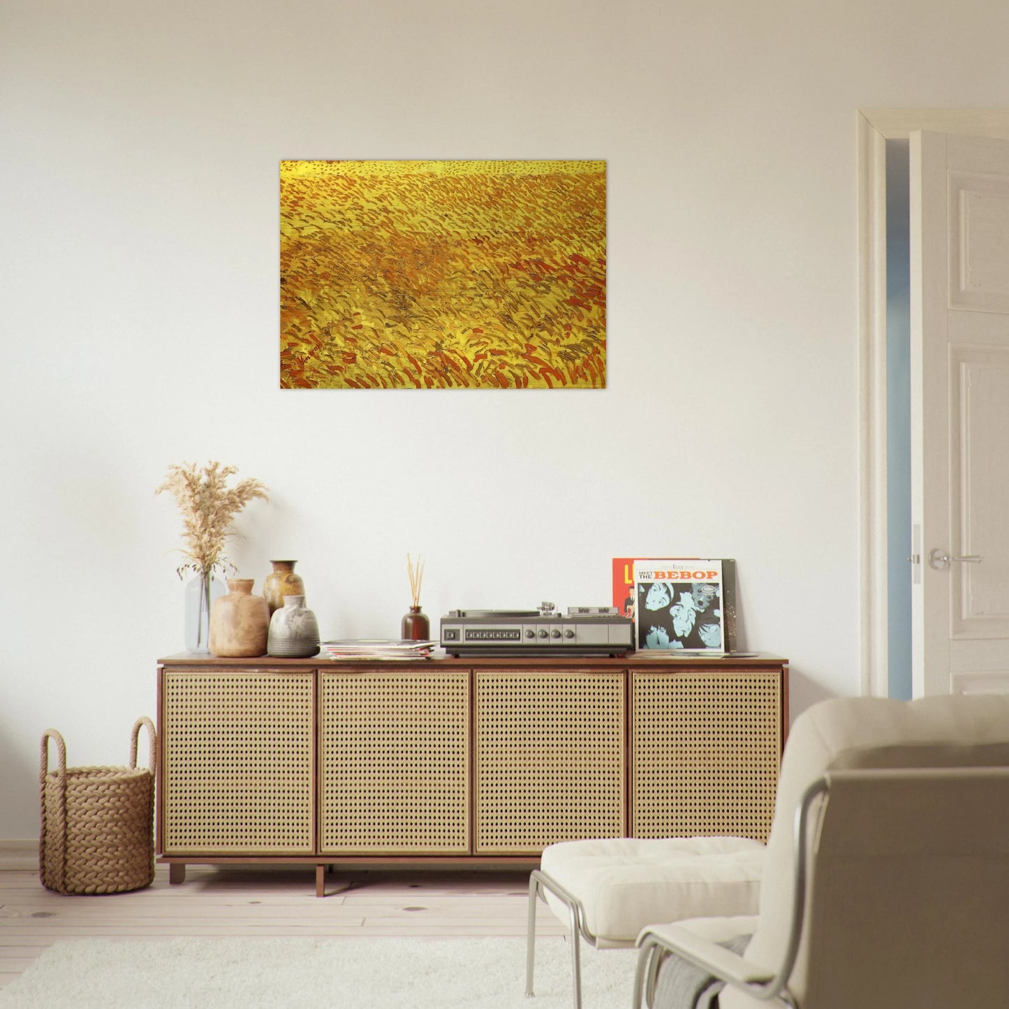 Summer Evening, Wheatfield with Setting sun - Vincent van Gogh Brushed Aluminum Print - 70x100 cm / 28x40 inches | Vincent van Gogh Aluminum Print | Vincent van Gogh Prints