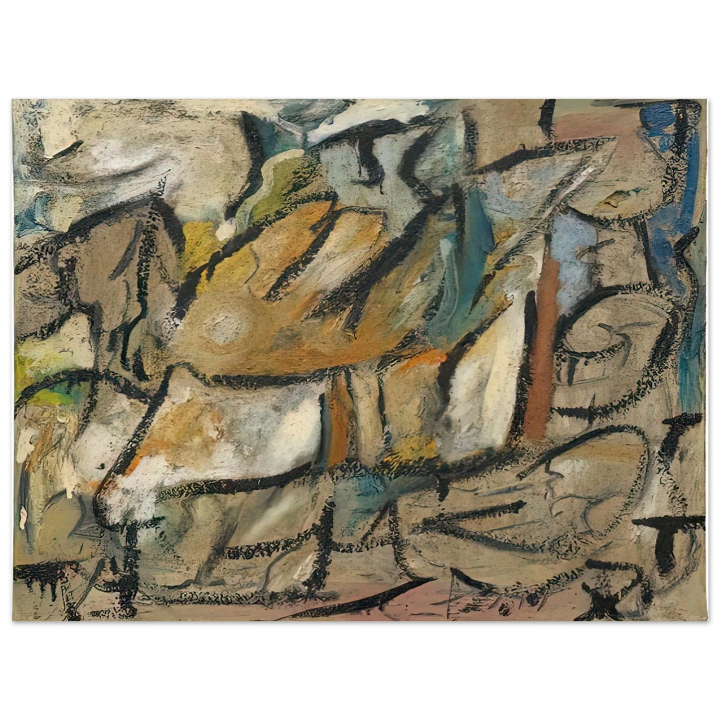 Helen Frankenthaler - August Weather, 1951- Wall Art - 21x29.7 cm / 8x12" - Premium Wooden Framed Poster With Fine Art Paper-canvas - Black frame
