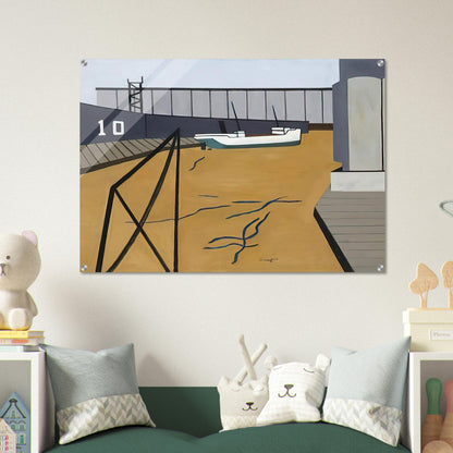 Boat and Grain Elevators - 1942 - Ralston Crawford Acrylic Print - 70x100 cm / 28x40″ inches | Ralston Crawford Wall Art | Ralston Crawford Prints