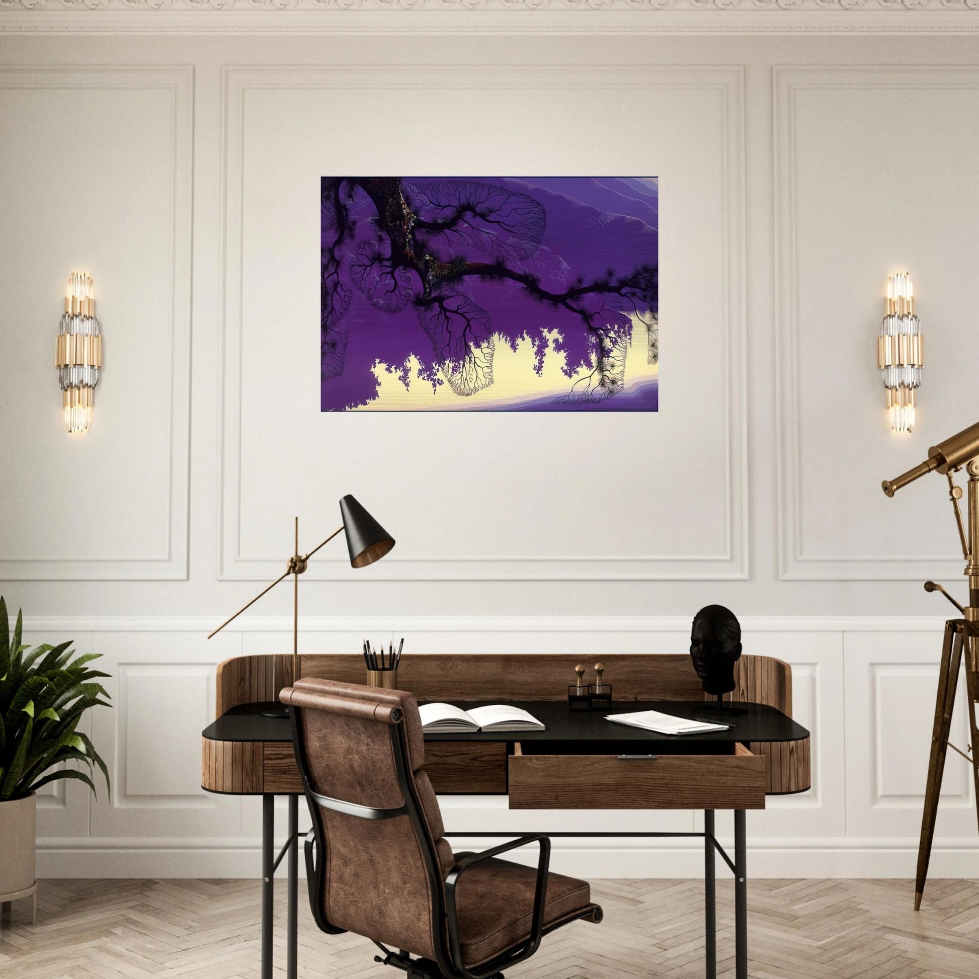 Purple Coastline - Eyvind Earle Brushed Aluminum Print - 70x100 cm / 28x40 inches | Eyvind Earle Aluminum Print | Eyvind Earle Prints