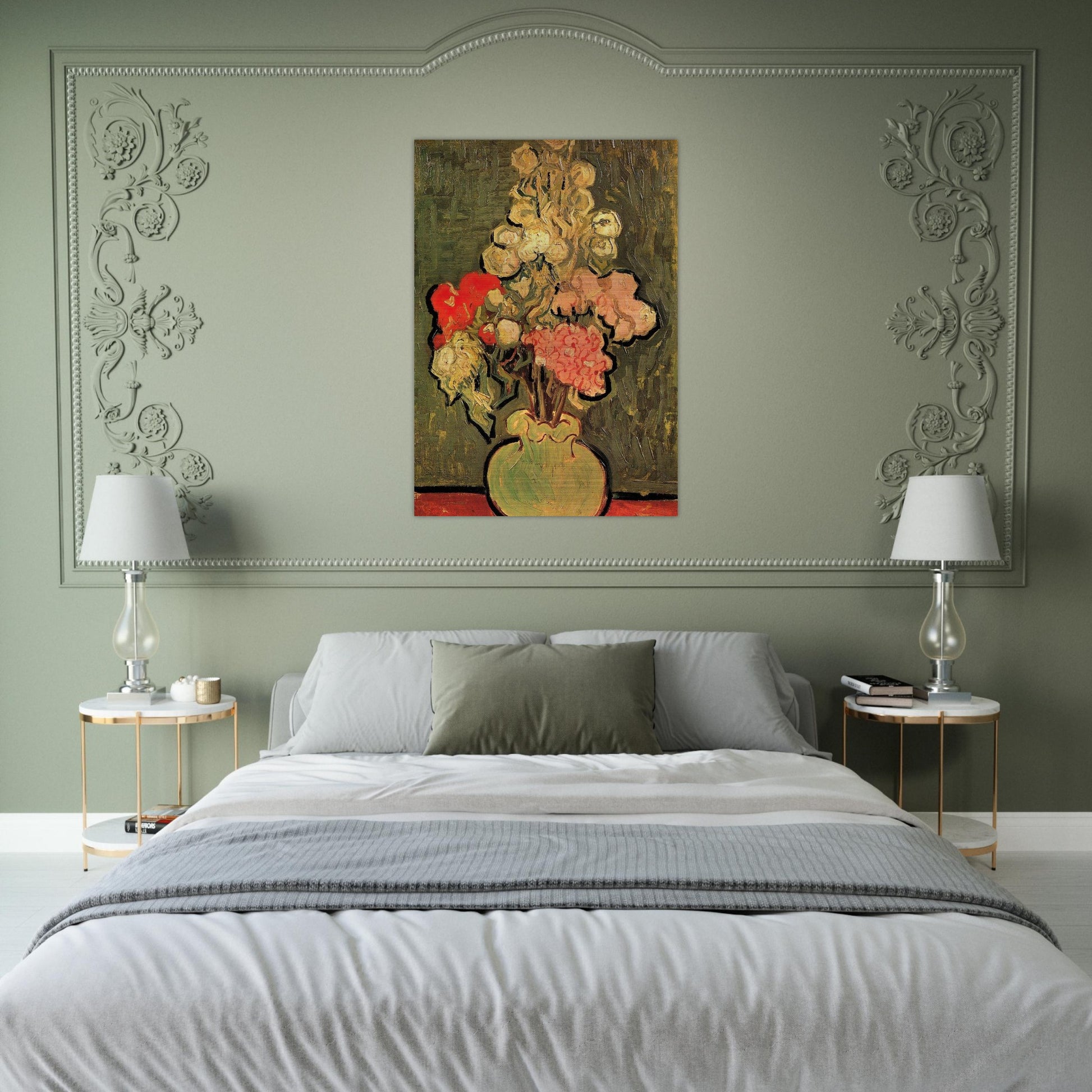 Still Life Vase with Rose-Mallows - Vincent van Gogh Brushed Aluminum Print - 70x100 cm / 28x40 inches | Vincent van Gogh Aluminum Print | Vincent van Gogh Prints