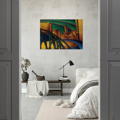 Landscape with Bridge at Óbuda Hajógyár - Laszlo Moholy-Nagy Brushed Aluminum Print - 70x100 cm / 28x40 inches | Laszlo Moholy-Nagy Aluminum Print | Laszlo Moholy-Nagy Prints