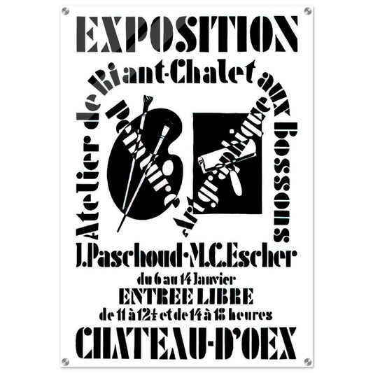 POSTER FOR EXHIBITION JOHN PASCHOUD AND M C ESCHER DECEMBER 1936 1936 - MC Escher Acrylic Print - 70x100 cm / 28x40″ inches | Maurits Cornelis Escher Prints