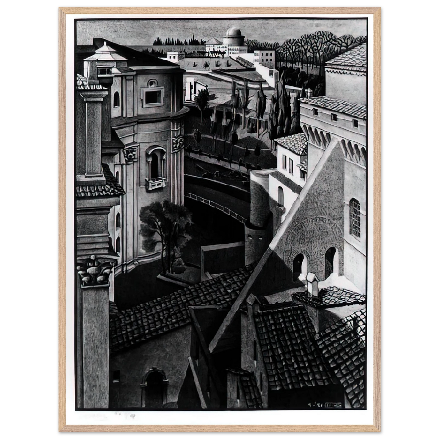 MC Escher - BERWEEN ST PETER AND SISTINE CHAPEL MARCH 1936 1936 Wall Art - 60x80 cm / 24x32 inches - Premium Wooden Framed Poster With Fine Art Paper-canvas - Black frame