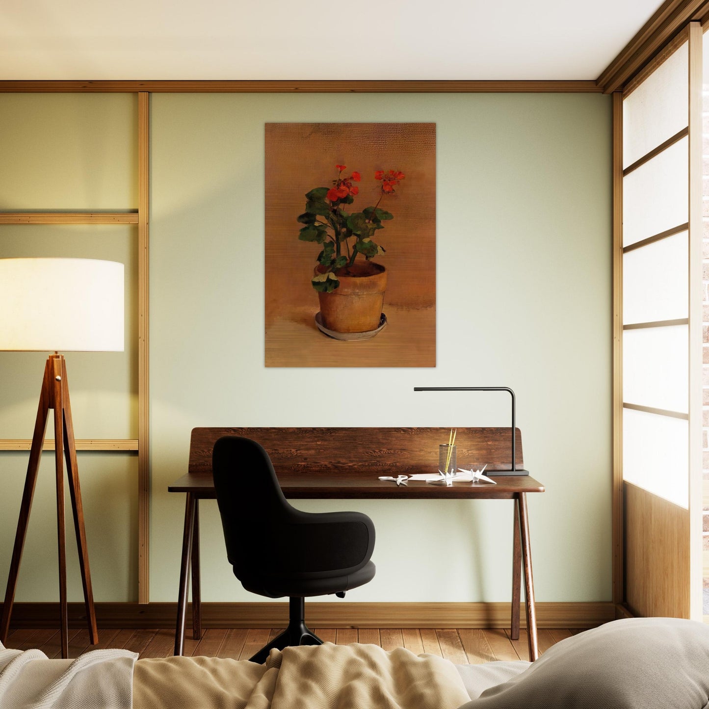 A POT OF GERANIUMS - Odilon Redon Brushed Aluminum Print - 70x100 cm / 28x40 inches | Odilon Redon Aluminum Print | Odilon Redon Prints