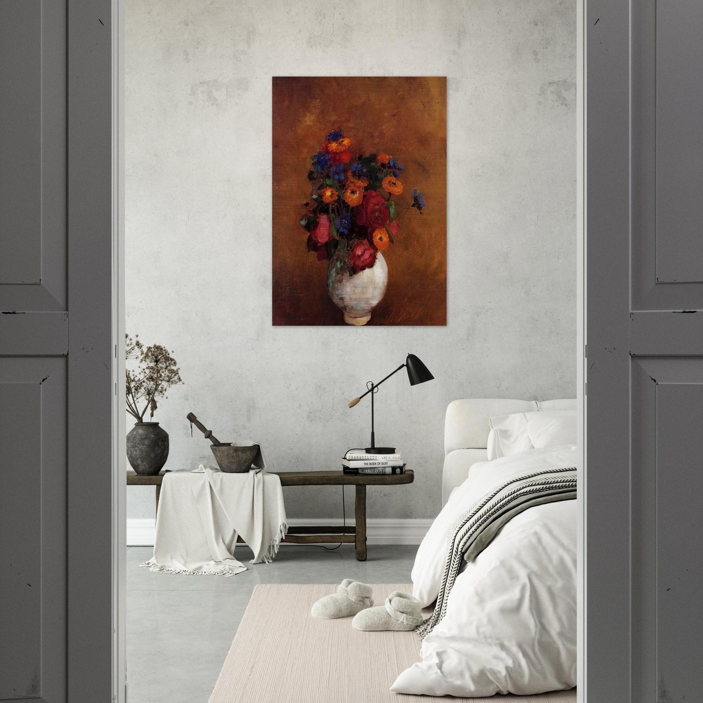BOUQUET OF FLOWERS IN A WHITE VASE - Odilon Redon Brushed Aluminum Print - 70x100 cm / 28x40 inches | Odilon Redon Aluminum Print | Odilon Redon Prints