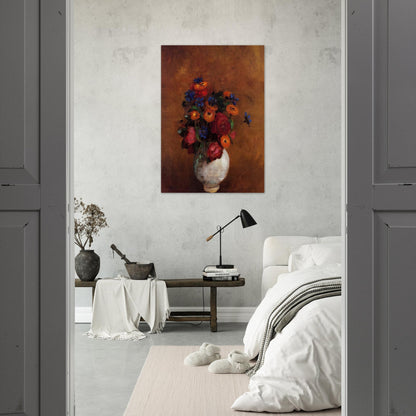 BOUQUET OF FLOWERS IN A WHITE VASE - Odilon Redon Brushed Aluminum Print - 70x100 cm / 28x40 inches | Odilon Redon Aluminum Print | Odilon Redon Prints