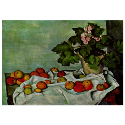 Still Life with Apples and a Pot of Primroses - Paul Cézanne Brushed Aluminum Print - 70x100 cm / 28x40 inches | Paul Cézanne Aluminum Print | Paul Cézanne Prints