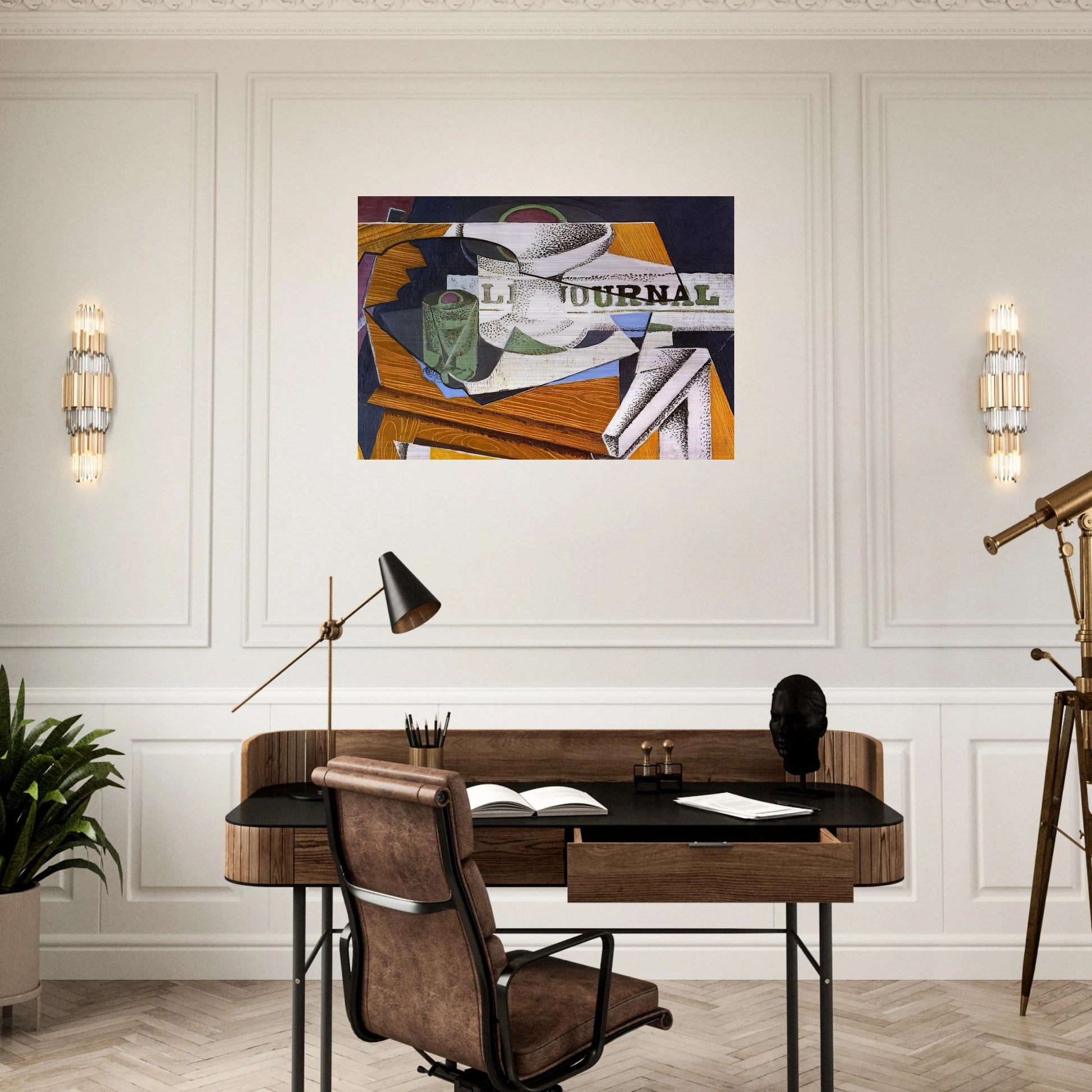 FRUIT BOWL BOOK AND NEWSPAPER - Juan Gris Brushed Aluminum Print - 70x100 cm / 28x40 inches | Juan Gris Aluminum Print | Juan Gris Prints