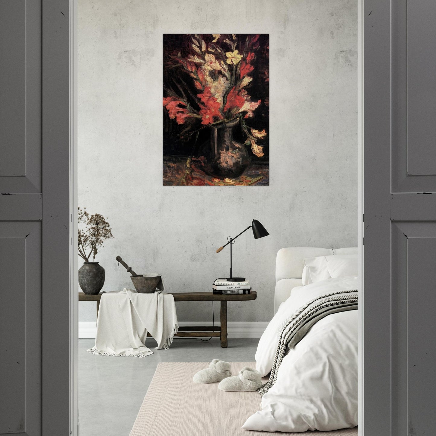 Vase with Red Gladioli - Vincent van Gogh Brushed Aluminum Print - 70x100 cm / 28x40 inches | Vincent van Gogh Aluminum Print | Vincent van Gogh Prints