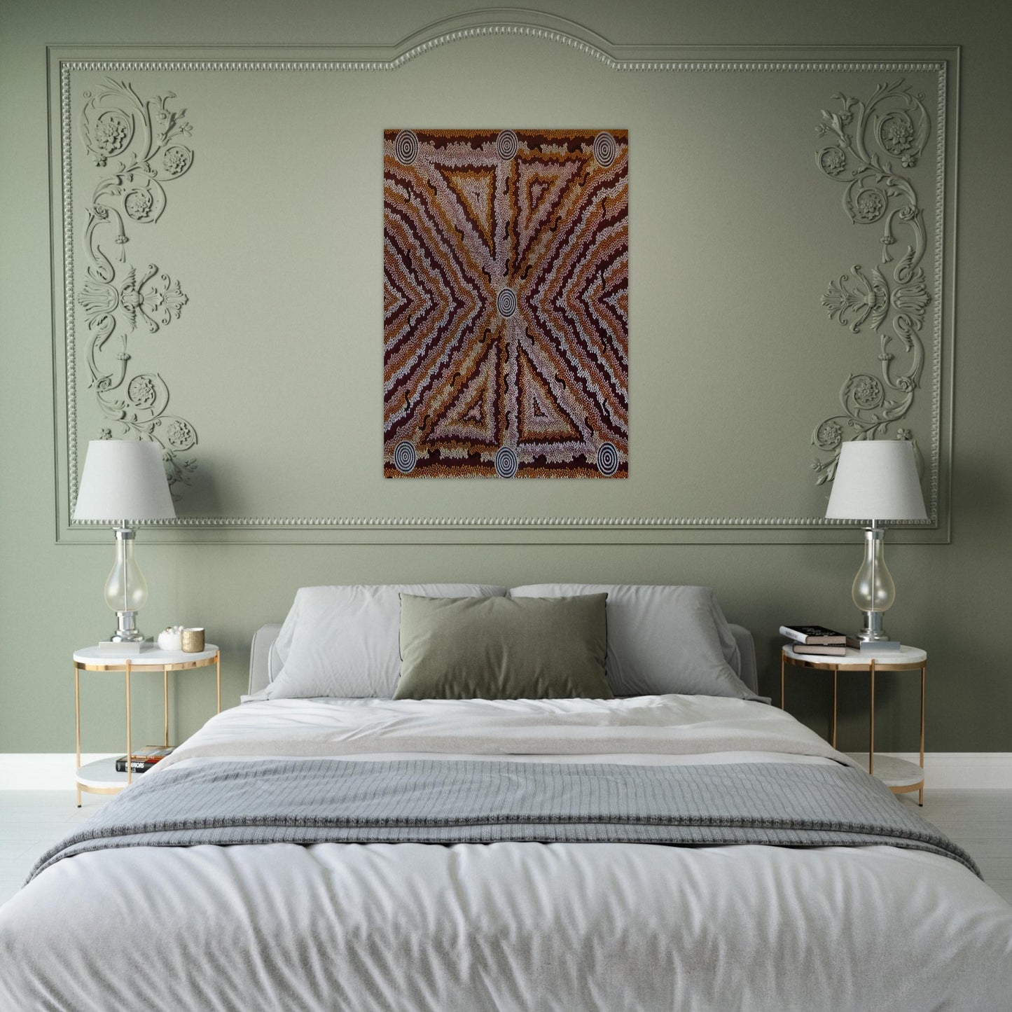 Witchetty Grub Dreaming - 1983 - Clifford Possum Tjapaltjarri Brushed Aluminum Print - 70x100 cm / 28x40 inches | Clifford Possum Tjapaltjarri Aluminum Print | Clifford Possum Tjapaltjarri Prints