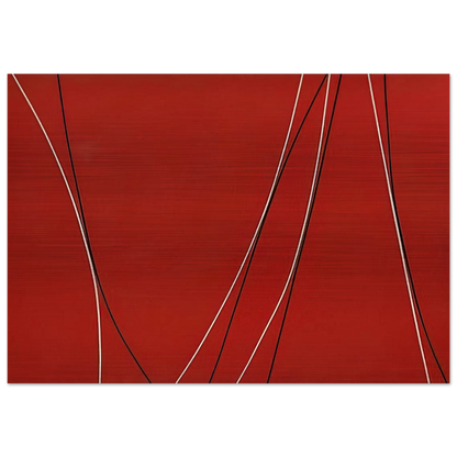 Untitled Black and White Lines on Red Background - 1965 - Lorser Feitelson Brushed Aluminum Print - 70x100 cm / 28x40 inches | Lorser Feitelson Aluminum Print | Lorser Feitelson Prints