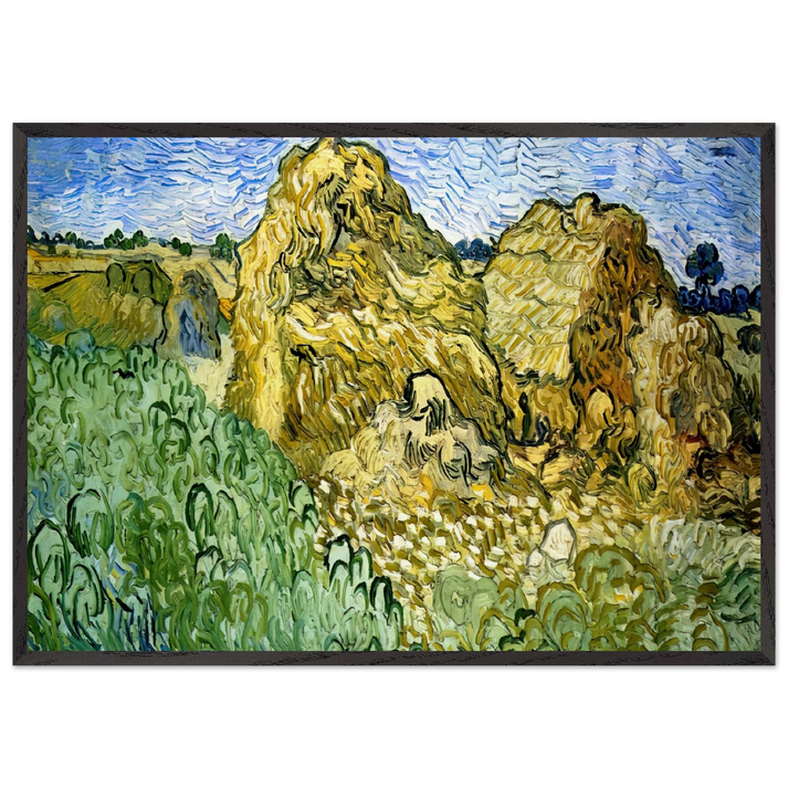 Field with Stacks of Wheat - Vincent van Gogh 70x100 cm / 28x40 inches Framed Art Print – Black Wooden Frame