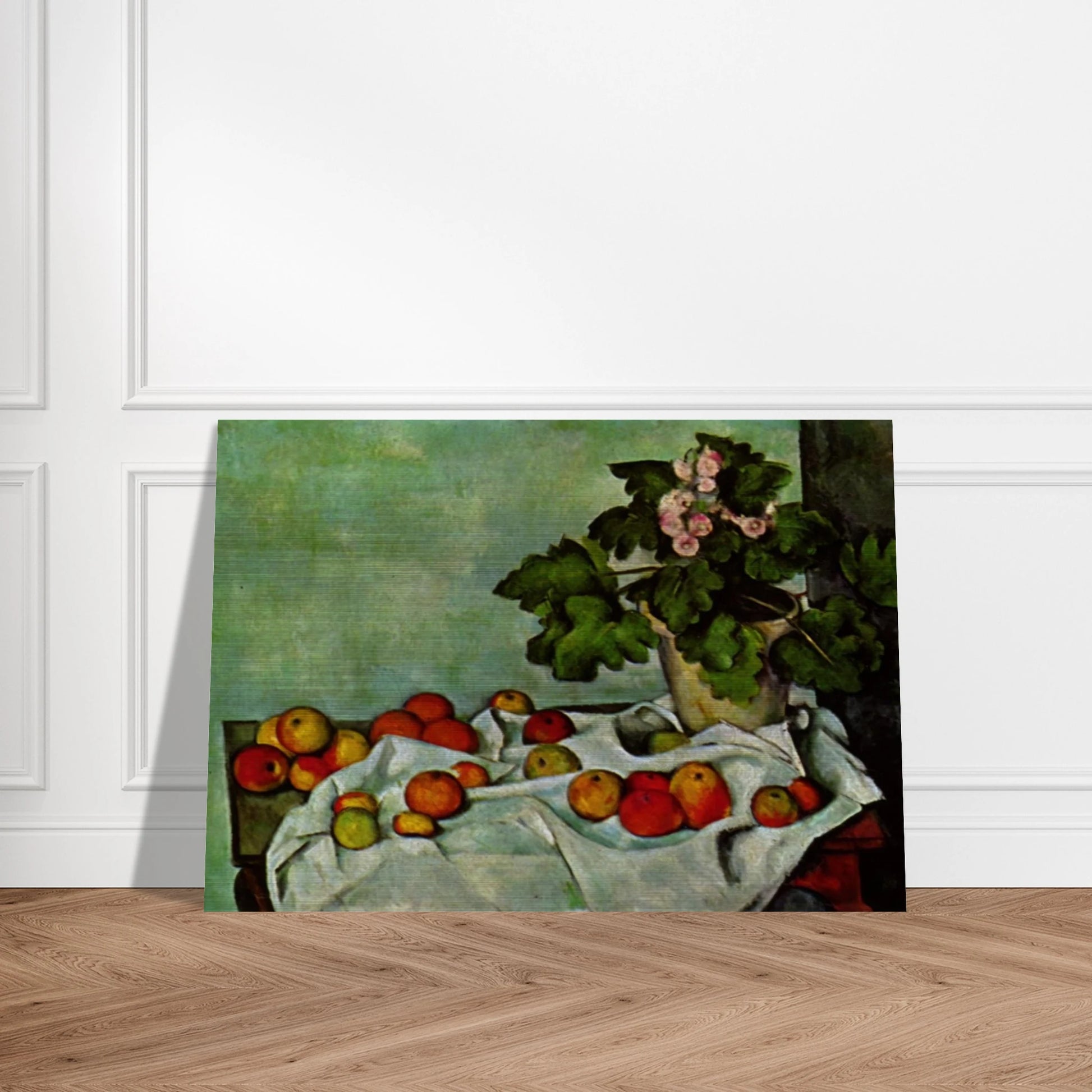 Still Life with Apples and a Pot of Primroses - Paul Cézanne Brushed Aluminum Print - 70x100 cm / 28x40 inches | Paul Cézanne Aluminum Print | Paul Cézanne Prints
