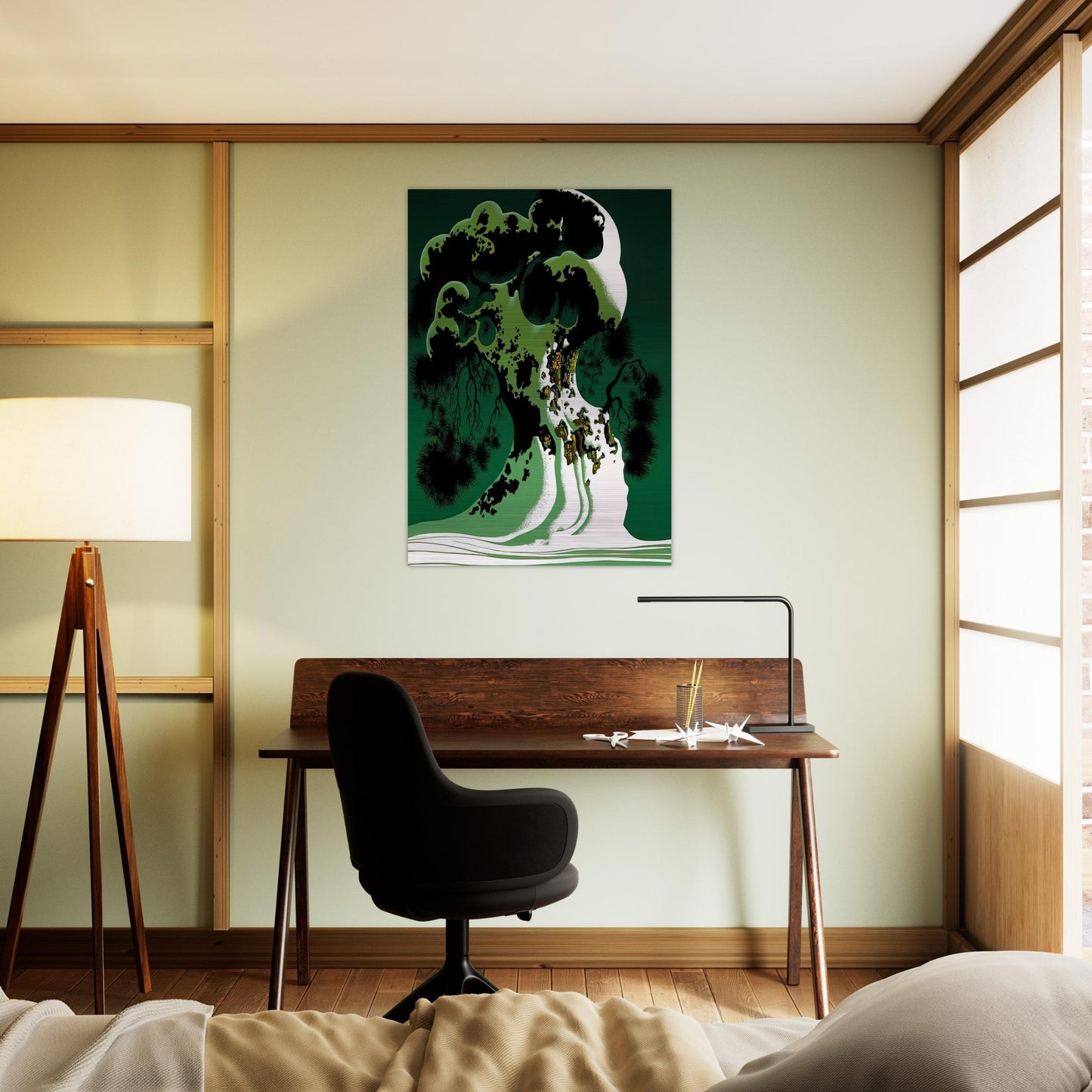Snow Covered Bonsai - Eyvind Earle Brushed Aluminum Print - 70x100 cm / 28x40 inches | Eyvind Earle Aluminum Print | Eyvind Earle Prints