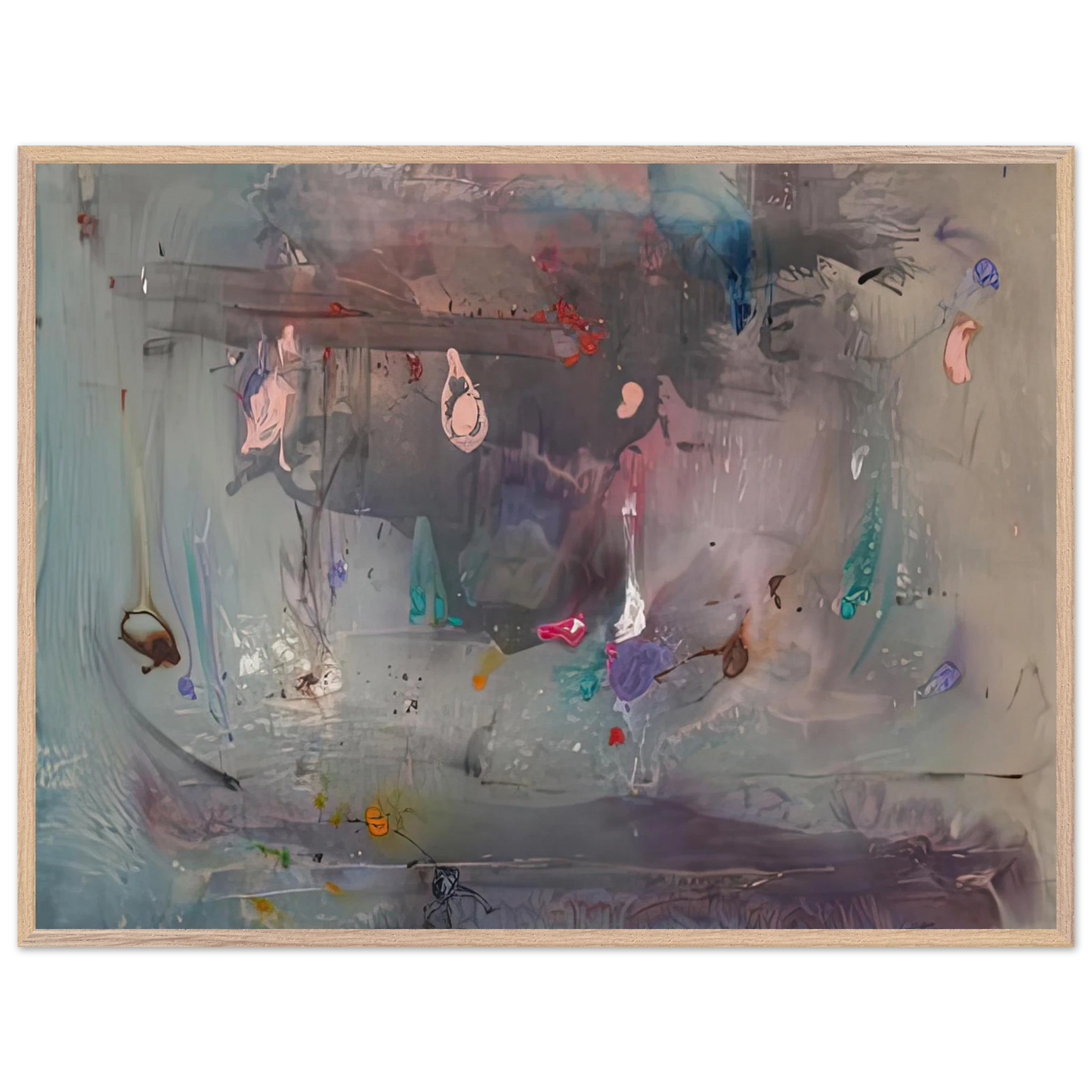 Helen Frankenthaler - Grey Fireworks, 1982- Wall Art - 30x40 cm / 12x16 inches - Premium Wooden Framed Poster With Fine Art Paper-canvas - White frame