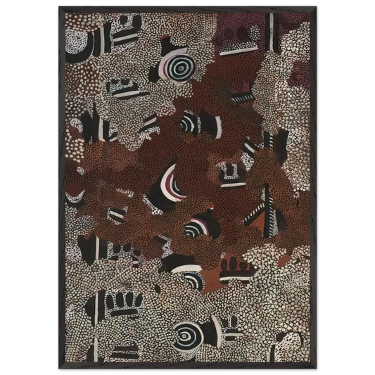 Bush Fire II - 1972 - Clifford Possum Tjapaltjarri 70x100 cm / 28x40 inches Framed Art Print – Black Wooden Frame
