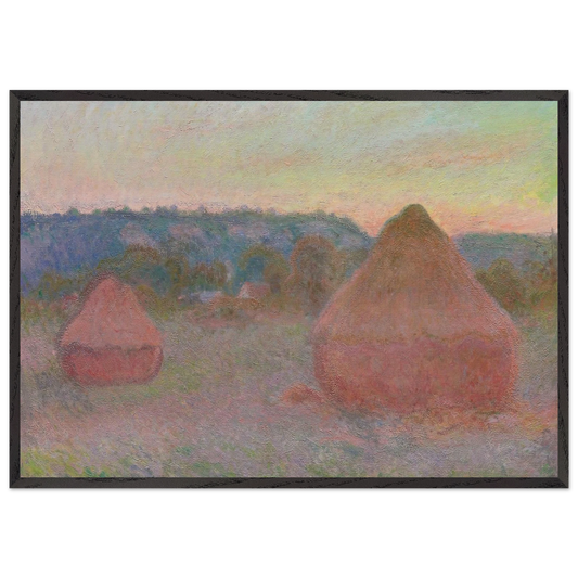 Stacks of Wheat End of Day Autumn - claude monet 70x100 cm / 28x40 inches Framed Art Print – Black Wooden Frame