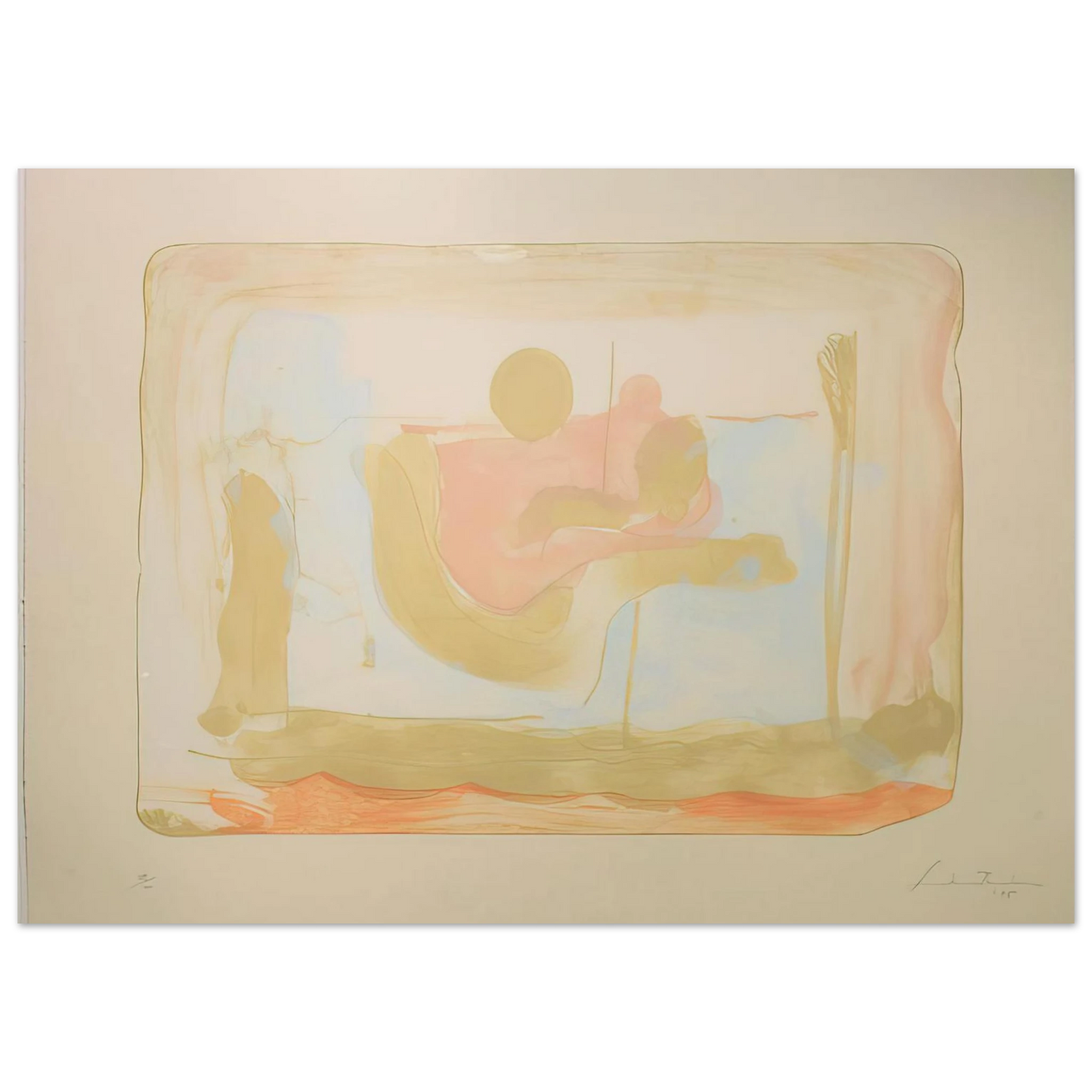 Helen Frankenthaler - Reflections I - 1995 Wall art - 28x43  cm / XL (11x17 inches) - Premium Wooden Framed Poster With Fine Art Paper-canvas - Black frame