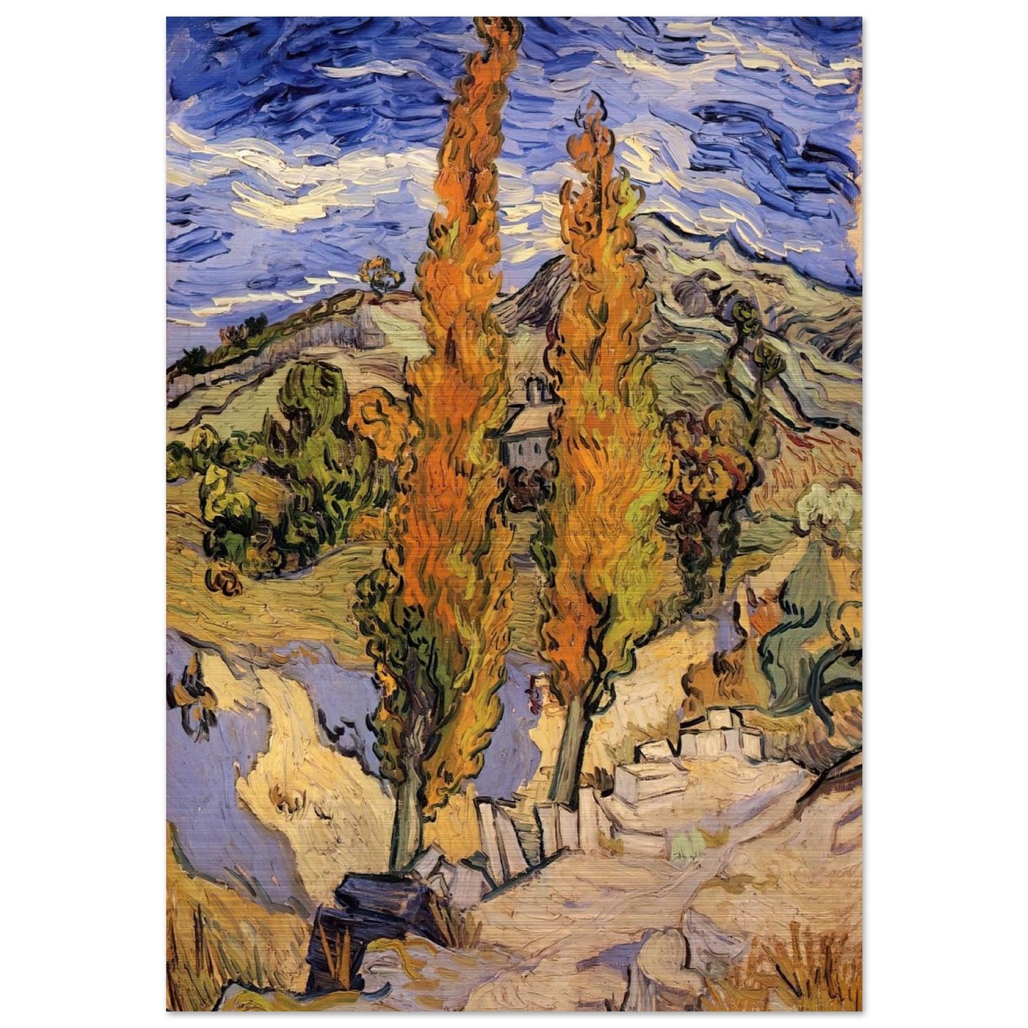Two Poplars on a Hill - Vincent van Gogh Brushed Aluminum Print - 70x100 cm / 28x40 inches | Vincent van Gogh Aluminum Print | Vincent van Gogh Prints