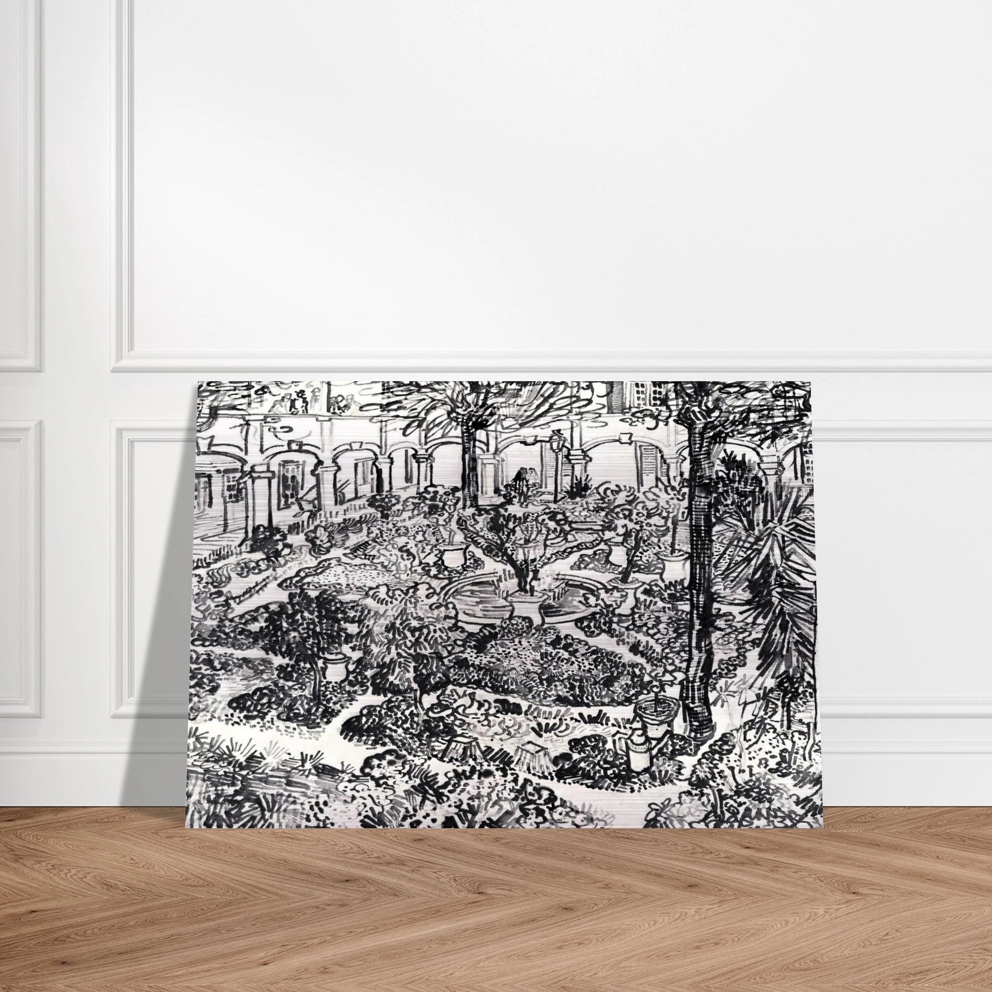 The Courtyard of the Hospital at Arles - Vincent van Gogh Brushed Aluminum Print - 70x100 cm / 28x40 inches | Vincent van Gogh Aluminum Print | Vincent van Gogh Prints