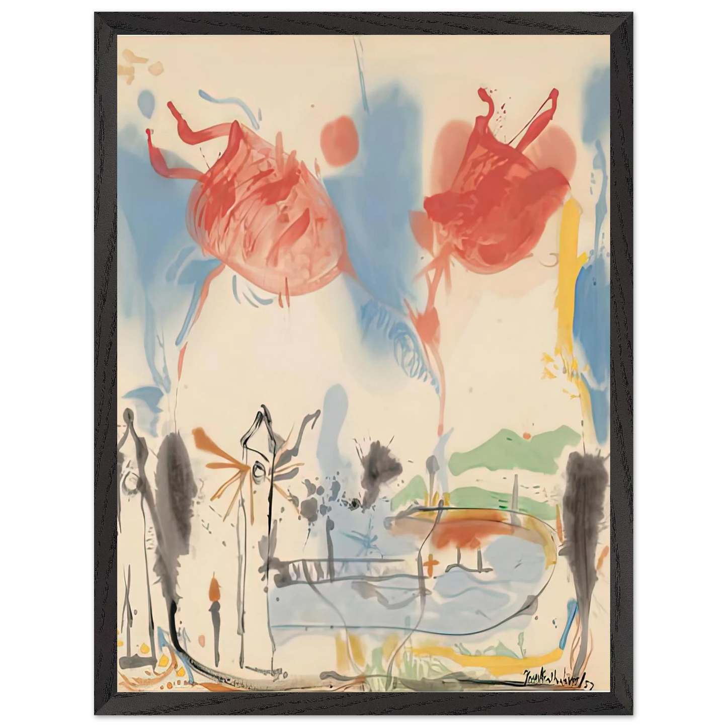 Helen Frankenthaler - Round Trip, 1957- Wall Art - 30x40 cm / 12x16 inches - Premium Wooden Framed Poster With Fine Art Paper-canvas - White frame