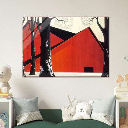 The Great Red Barn - Eyvind Earle Acrylic Print - 70x100 cm / 28x40″ inches