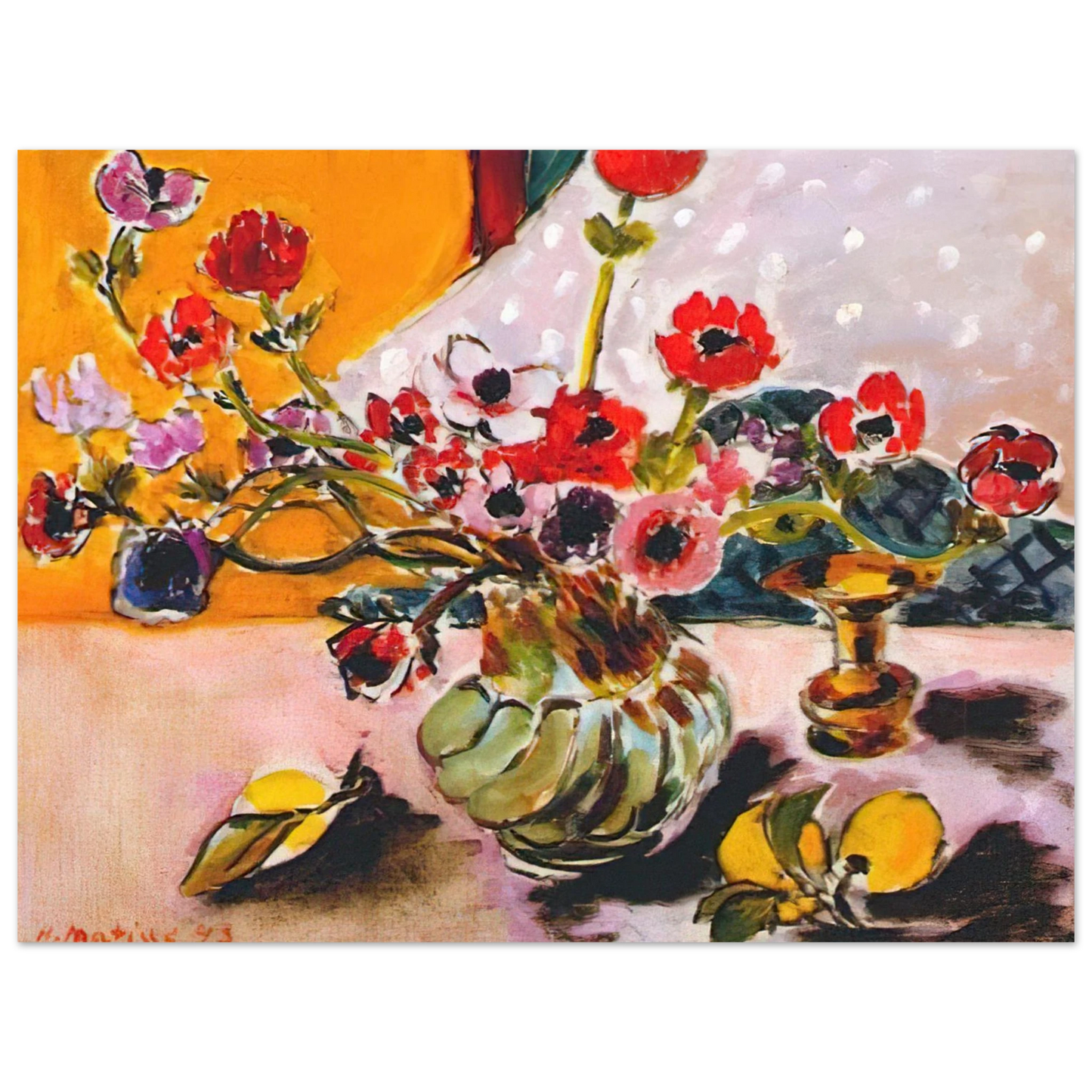 Henri Matisse - ANEMONES AND CHINESE VASE 1943  75x100 cm / 30x40inches Fine Art Poster