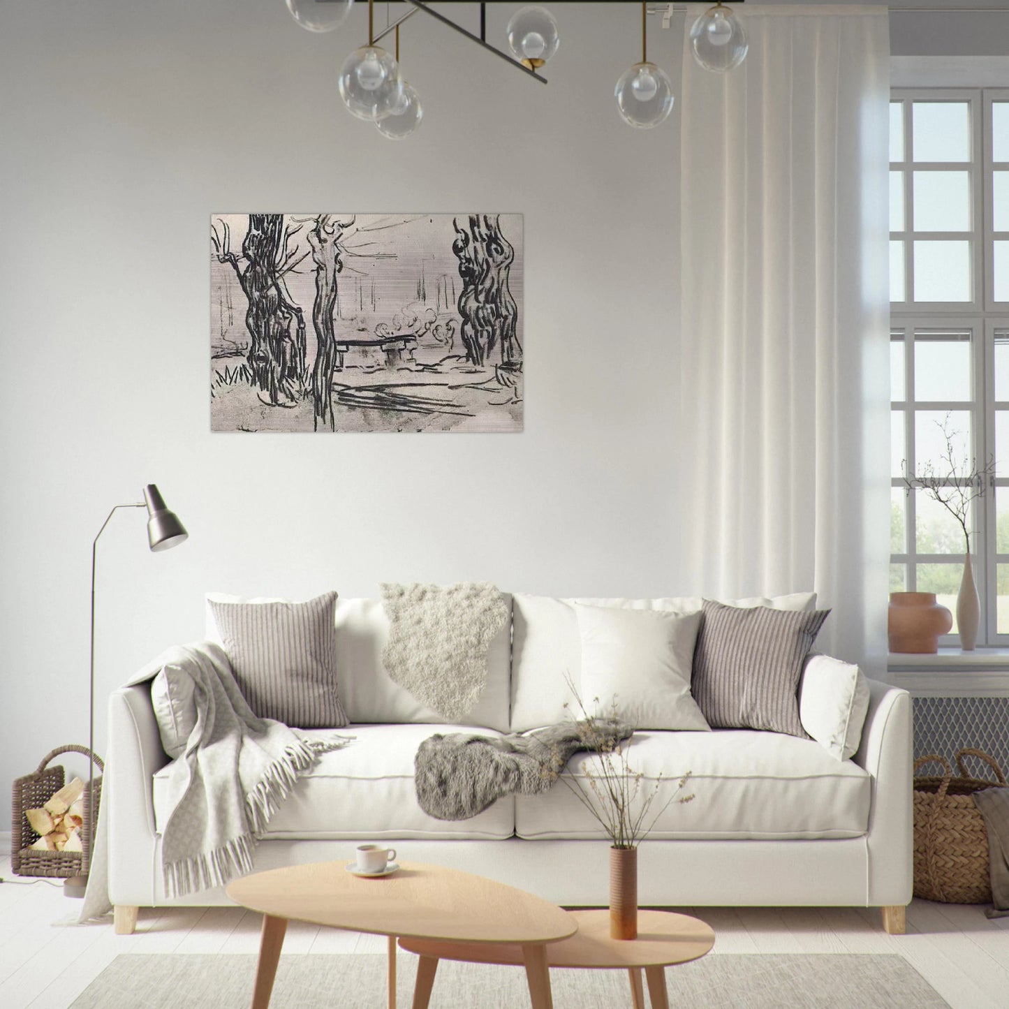 Garden of the Asylum and Tree Trunks and a Stone Bench - Vincent van Gogh Brushed Aluminum Print - 70x100 cm / 28x40 inches | Vincent van Gogh Aluminum Print | Vincent van Gogh Prints