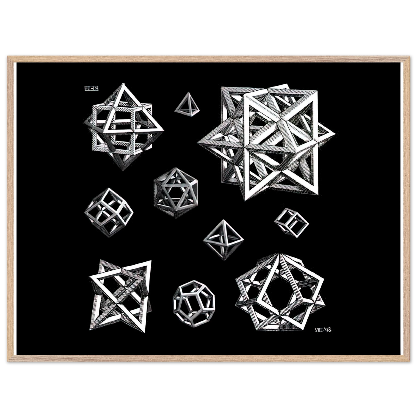MC Escher - STUDY FOR STARS Wall Art - 30x40 cm / 12x16 inches - Premium Wooden Framed Poster With Fine Art Paper - Wood frame