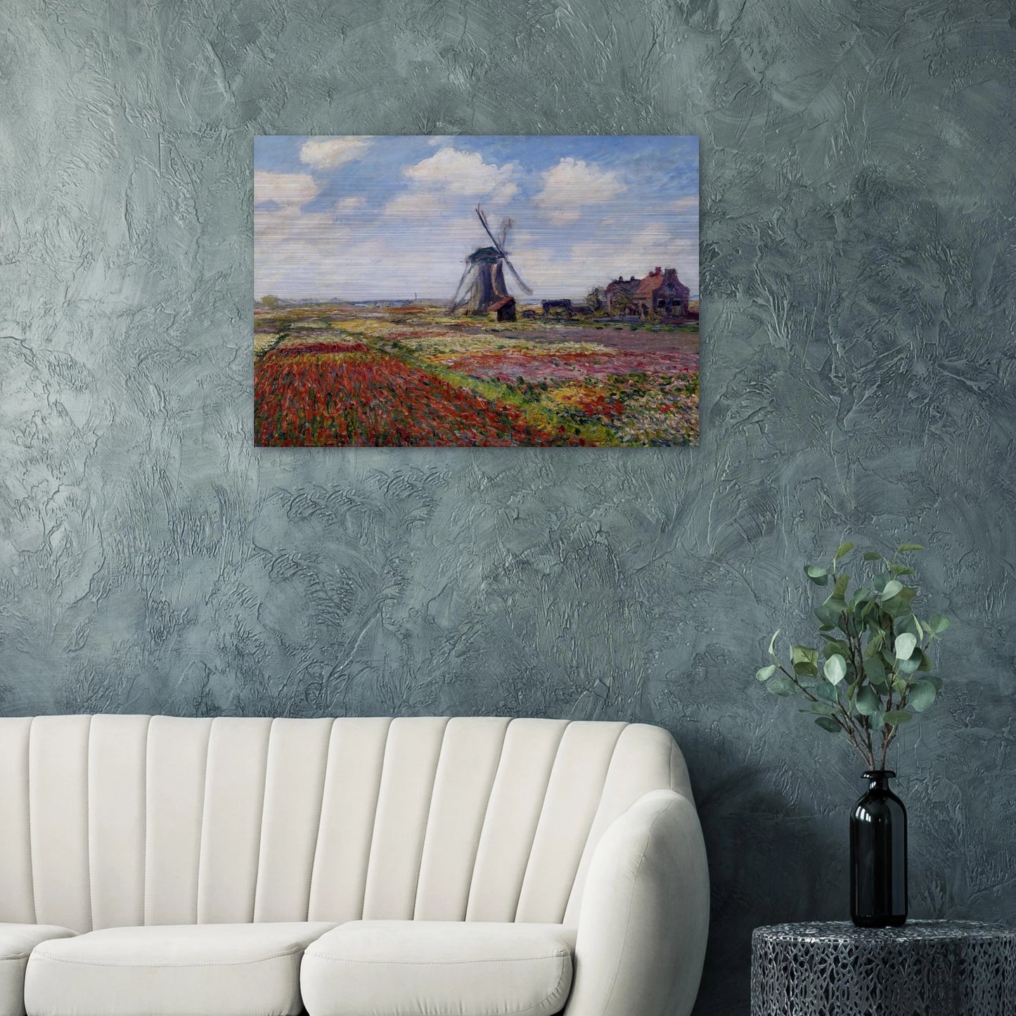 Fields of Tulip With The Rijnsburg Windmill - claude monet Brushed Aluminum Print - 70x100 cm / 28x40 inches | claude monet Aluminum Print | claude monet Prints