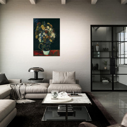 Still Life Vase with Zinnias - Vincent van Gogh Brushed Aluminum Print - 70x100 cm / 28x40 inches | Vincent van Gogh Aluminum Print | Vincent van Gogh Prints