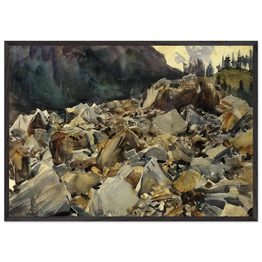 Purtud Alpine Scene and Boulders - John Singer Sargent 70x100 cm / 28x40 inches Framed Art Print – Black Wooden Frame