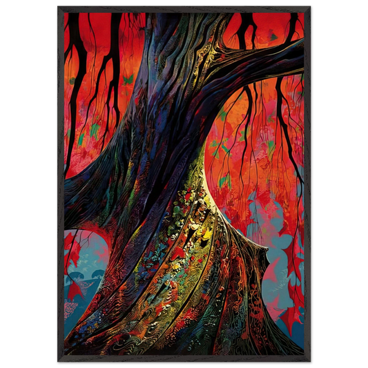Fire red and gold - Eyvind Earle 70x100 cm / 28x40 inches Framed Art Print – Black Wooden Frame