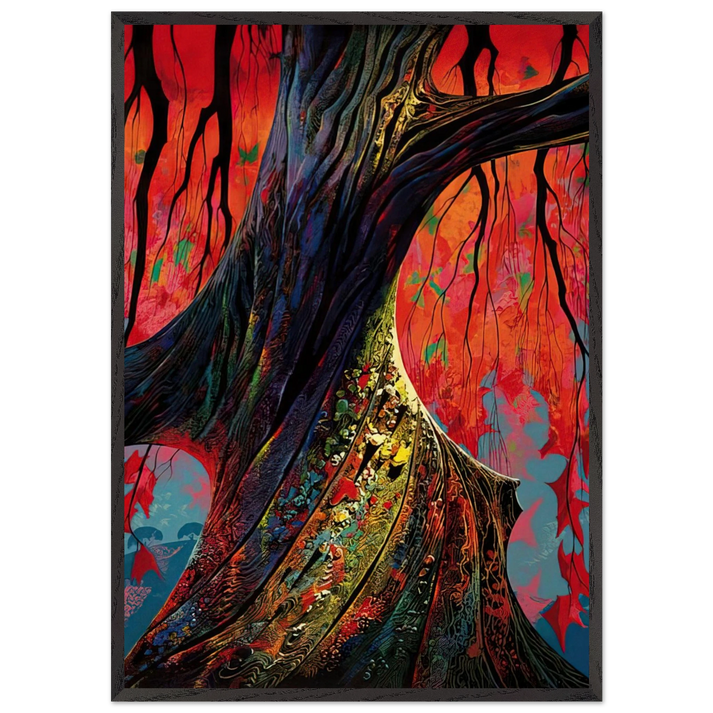 Fire red and gold - Eyvind Earle 70x100 cm / 28x40 inches Framed Art Print – Black Wooden Frame