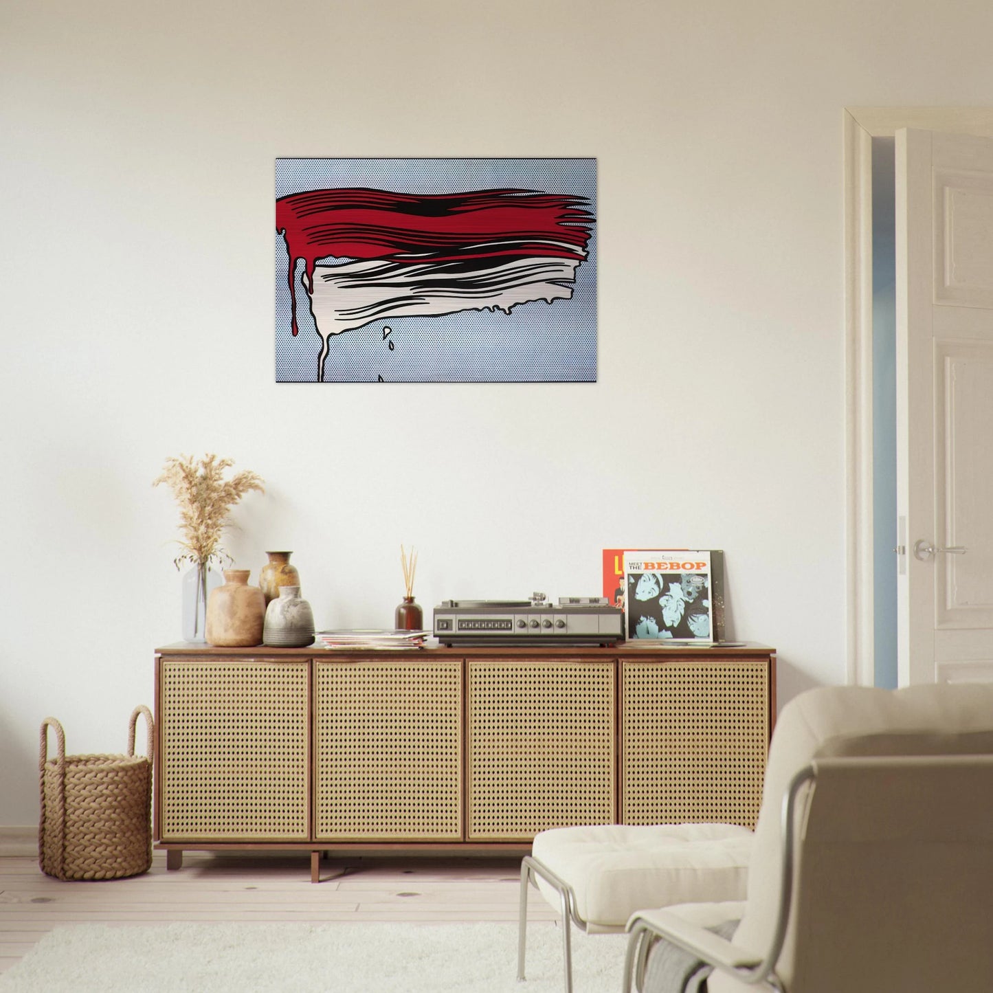 RED AND WHITE BRUSHSTROKES 1965 - Roy Lichtenstein Brushed Aluminum Print - 70x100 cm / 28x40 inches | Roy Lichtenstein Aluminum Print | Roy Lichtenstein Prints