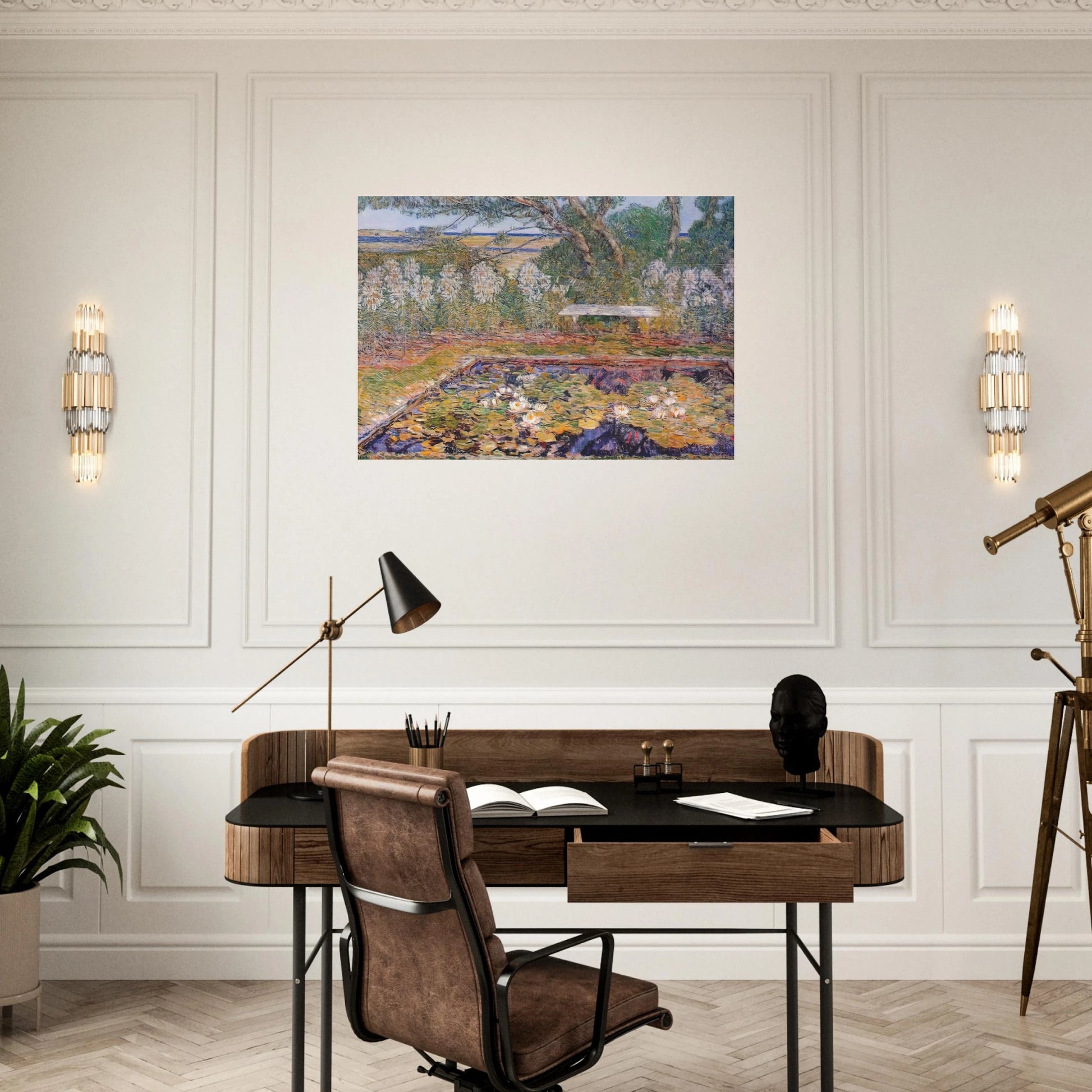 A long island garden - Childe Hassam Brushed Aluminum Print - 70x100 cm / 28x40 inches | Childe Hassam Aluminum Print | Childe Hassam Prints