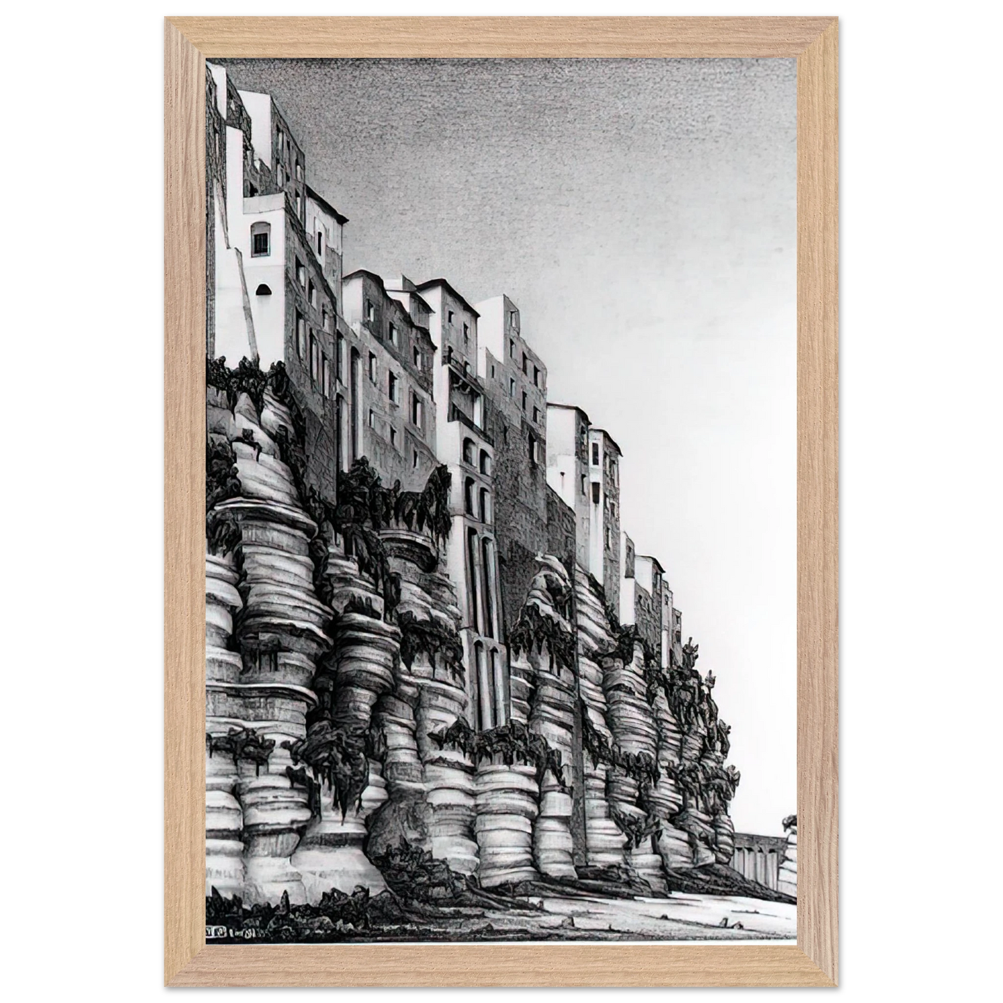MC Escher - TROPEA CALABRIA Wall art - 20x25 cm / 8x10 inches - Premium Wooden Framed Poster With Fine Art Paper-canvas - White frame